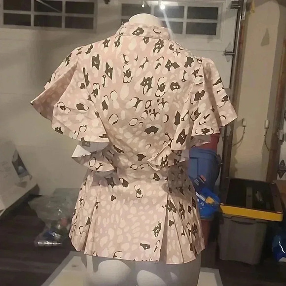 ADAM LIPPES RUFFLE SHELL IN PRINTED POPLIN PINK LEOPARD SIZE 2 - Picture 2 of 7